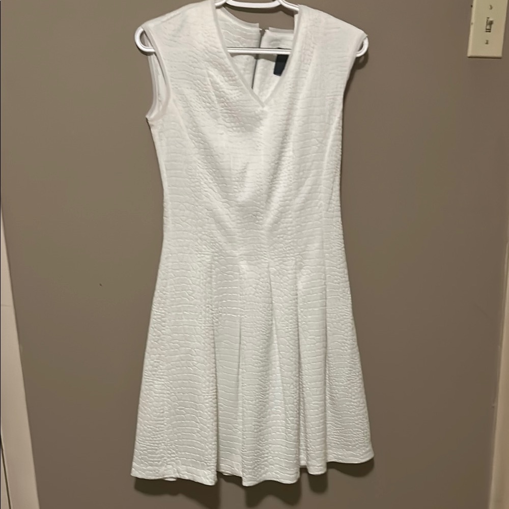 Gabby Skye White Pleated Midi Dress V-Neck Sleeveless